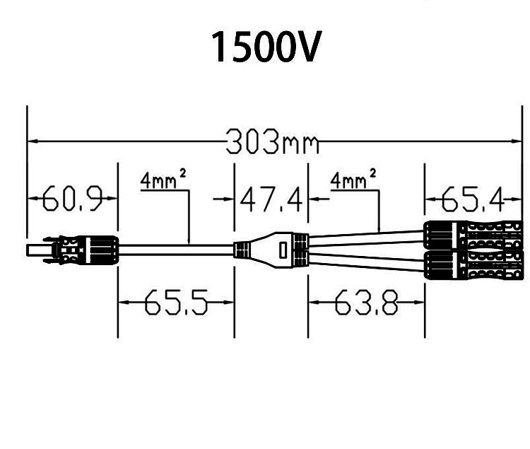 1500 V solar connector y branch size