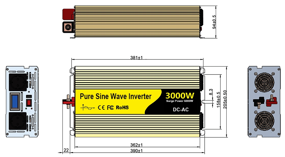 3000 watt pure sine wave inverter dimension