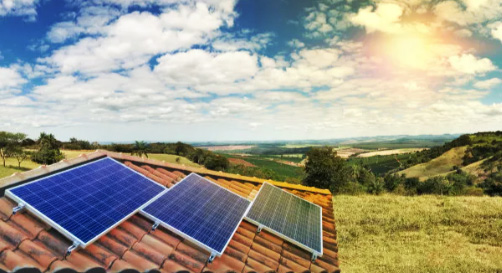 Solar panel on roof and off roof.