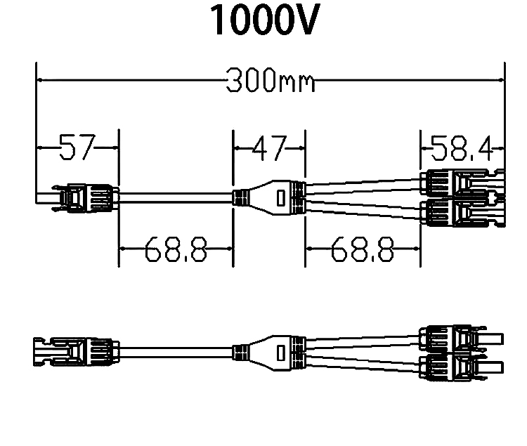 1000V solar connector y branch size