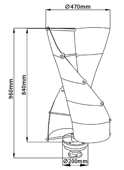 300w spiral wind turbine dimension