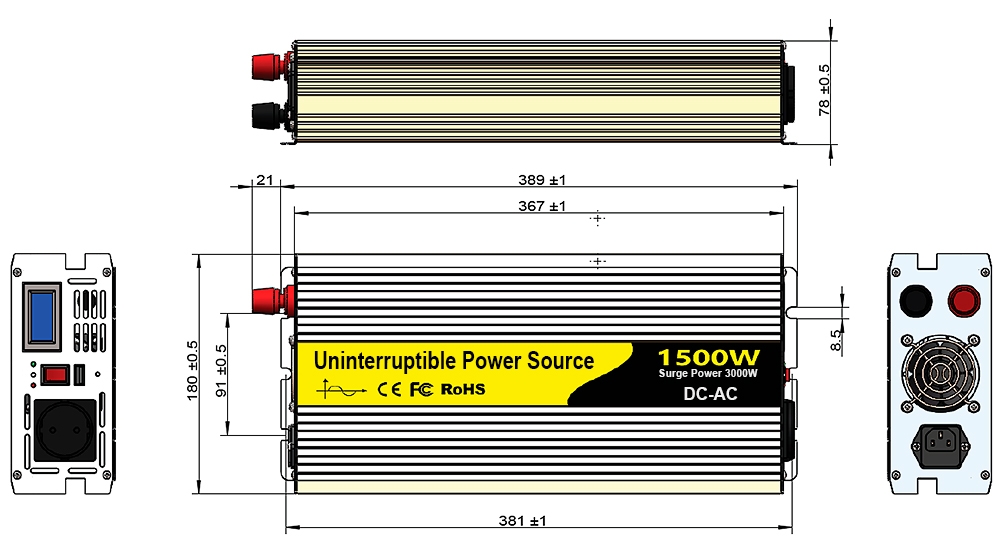 1500 watt ups inverter dimension