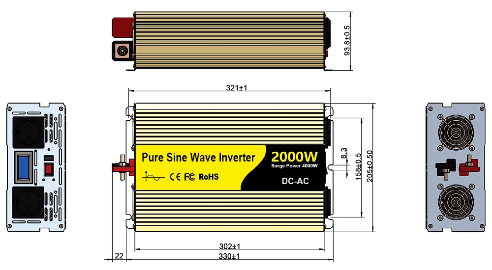 2000 watt pure sine wave inverter dimension