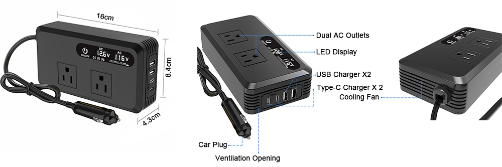 200w car inverter dimension and structure
