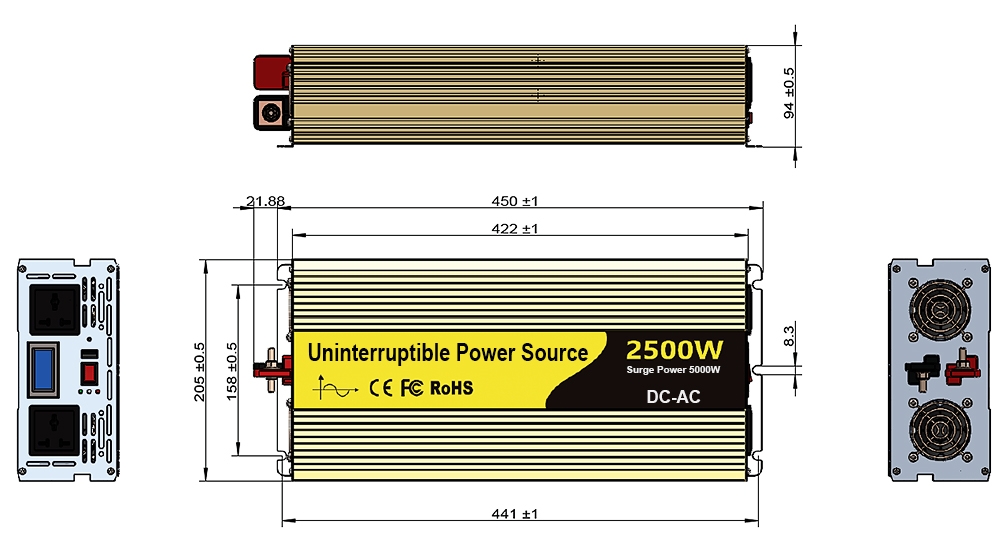 2500 watt ups inverter dimension