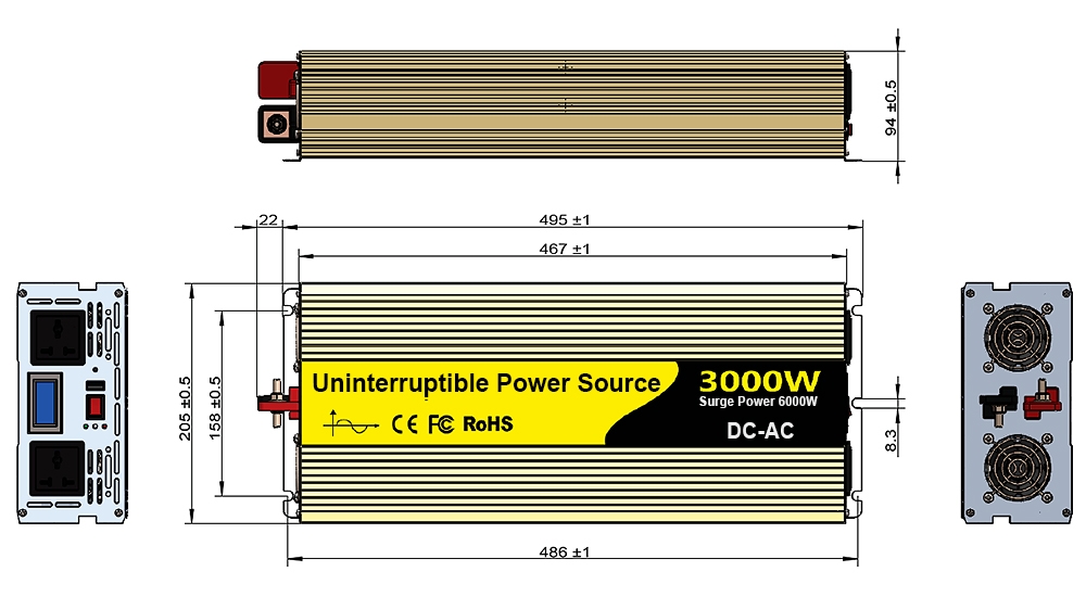 3000 watt ups inverter dimension