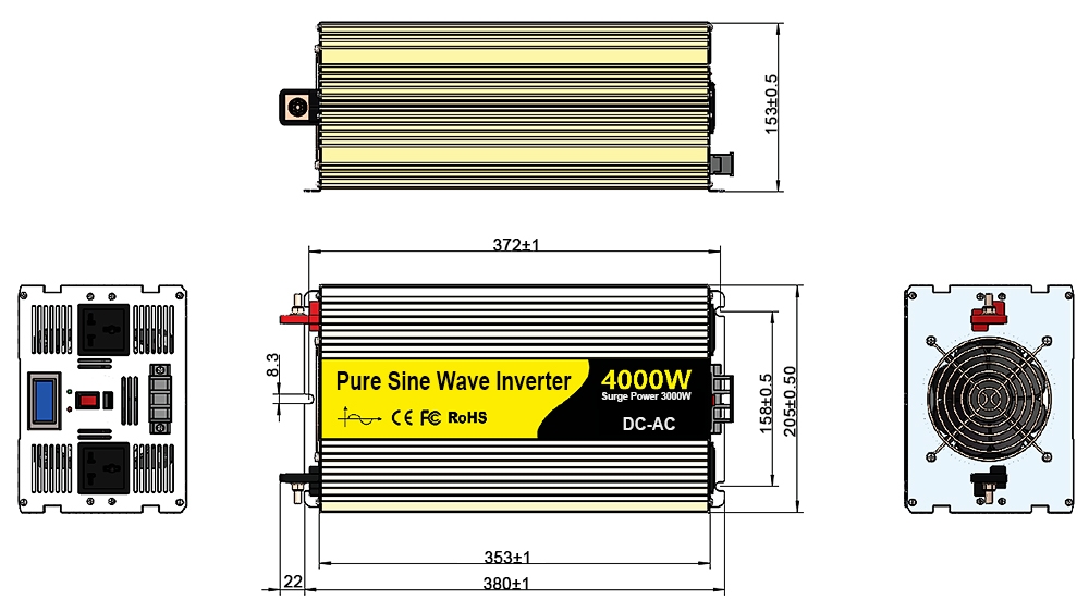 4000 watt pure sine wave inverter dimension