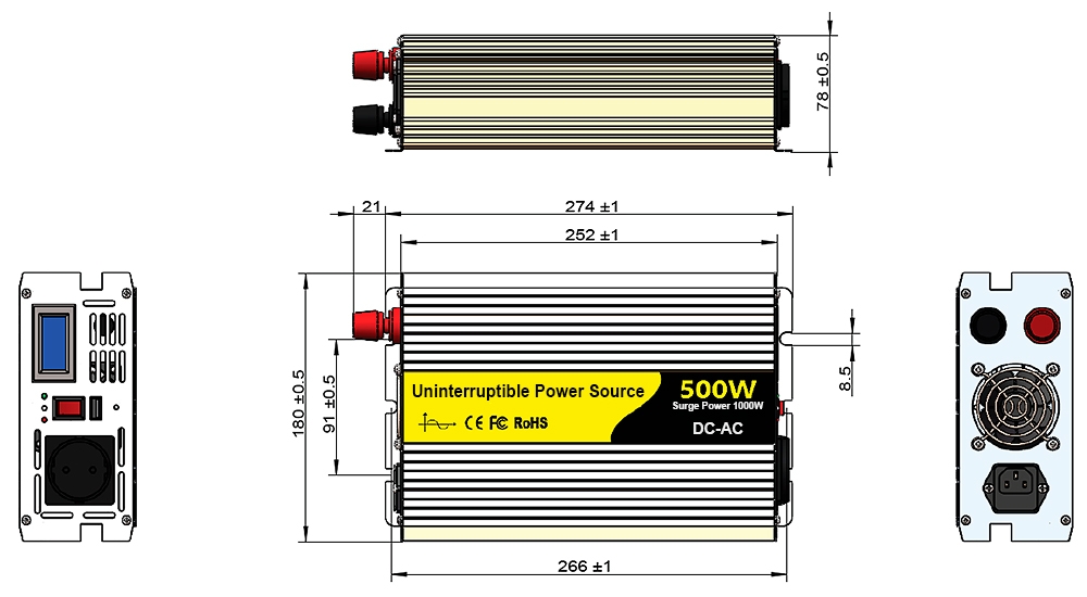 500 watt ups inverter dimension