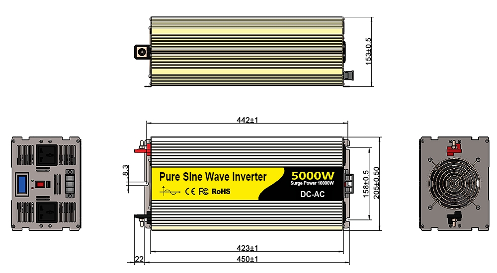 5000 watt pure sine wave inverter dimension