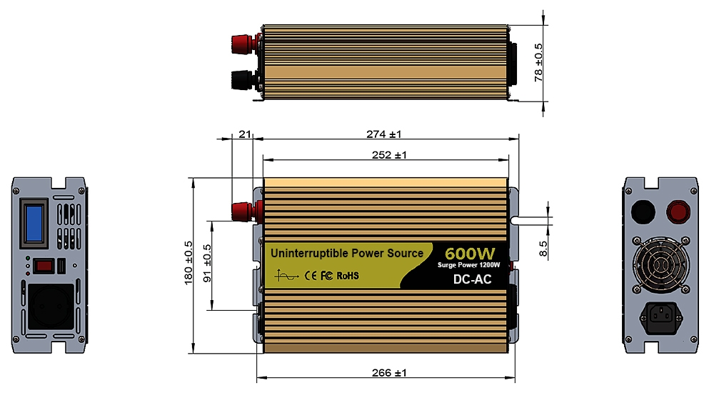 600 watt ups inverter dimension