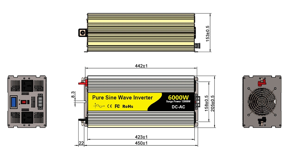 6000 watt pure sine wave inverter dimension