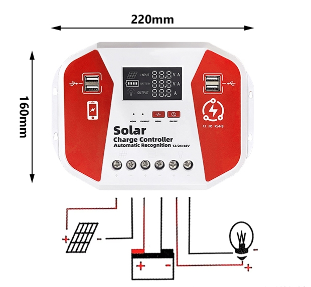 70a PWM solar charge controller dimension