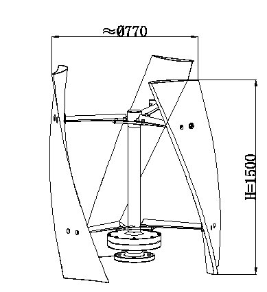 800-1000W vertical axis wind turbine dimension