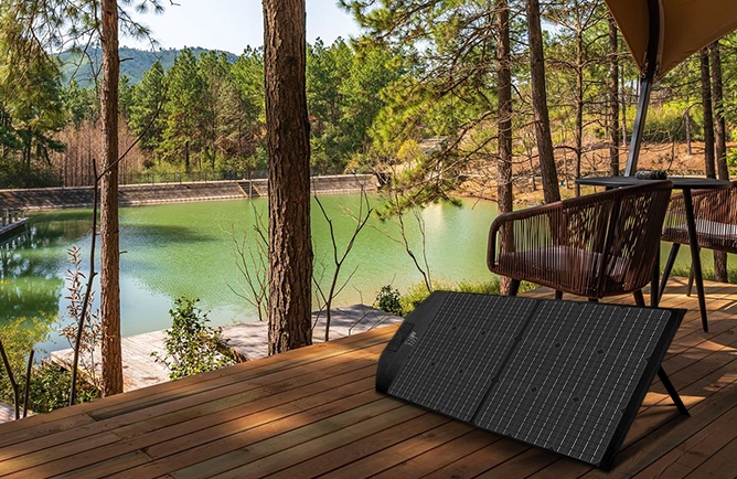 Portable solar panel in shade