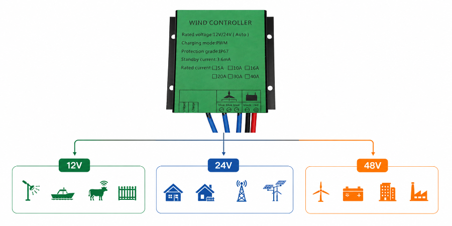 Wind turbine charge controller system voltage selection