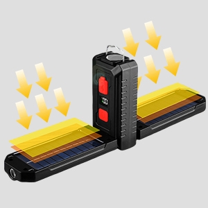 Foldable solar work light flashlight double solar panels