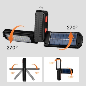 Foldable solar work light flashlight 180° folding tilt