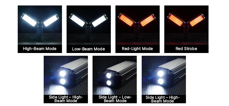 Foldable solar work light flashlight lighting modes