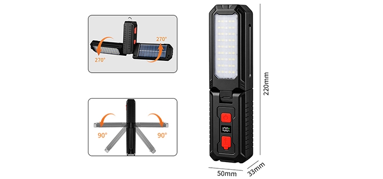 Foldable solar work light flashlight size