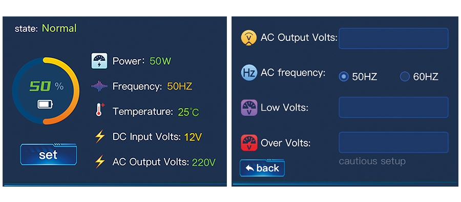 Pure sine wave inverter touch screen display interface