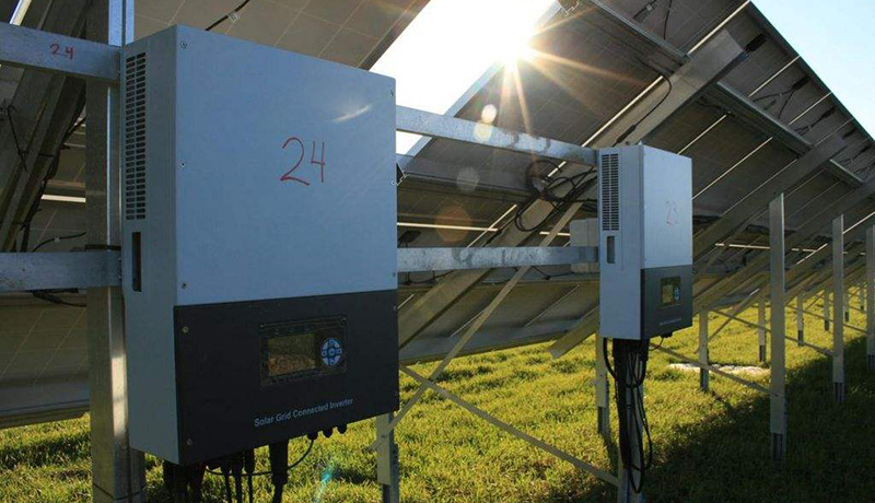 Solar pv inverter is installed on the pv rack