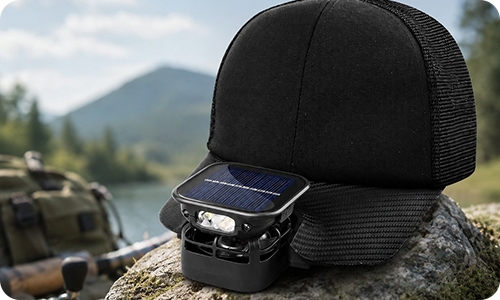 Solar fan cap headlamp for outdoor camping