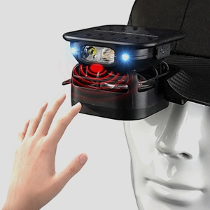Solar fan cap headlamp gesture sensor