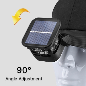Solar fan cap headlamp 90° tilt adjustment