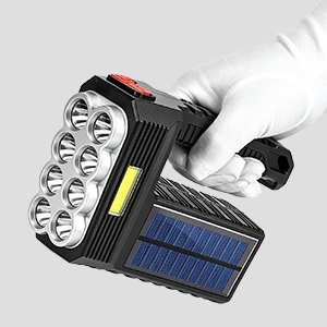 Solar handheld searchlight with 8-LED anti-slip handle