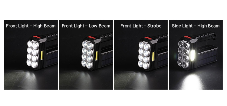 Solar handheld searchlight with 8-LED lighting modes diagram