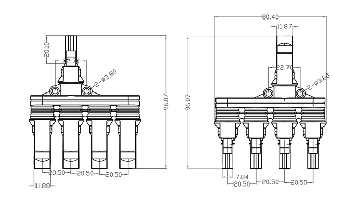 Solar panel connector H branch 4-1 structure