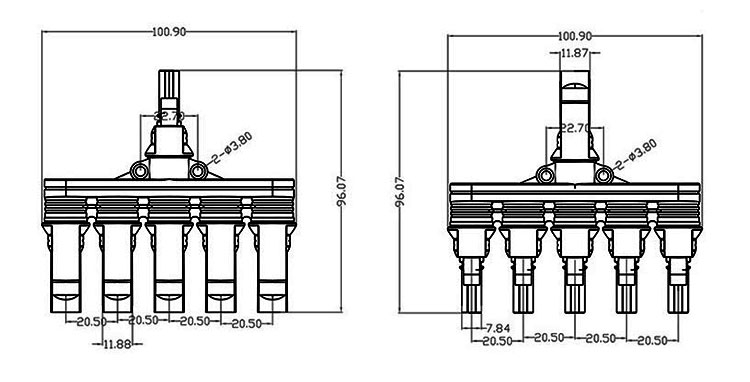 Solar panel connector h branch 5 to 1 dimension