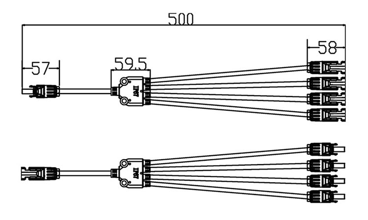 Solar panel connector y branch 4 to 1 dimension