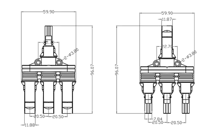 Solar PV panel connector H branch 3-1 structure